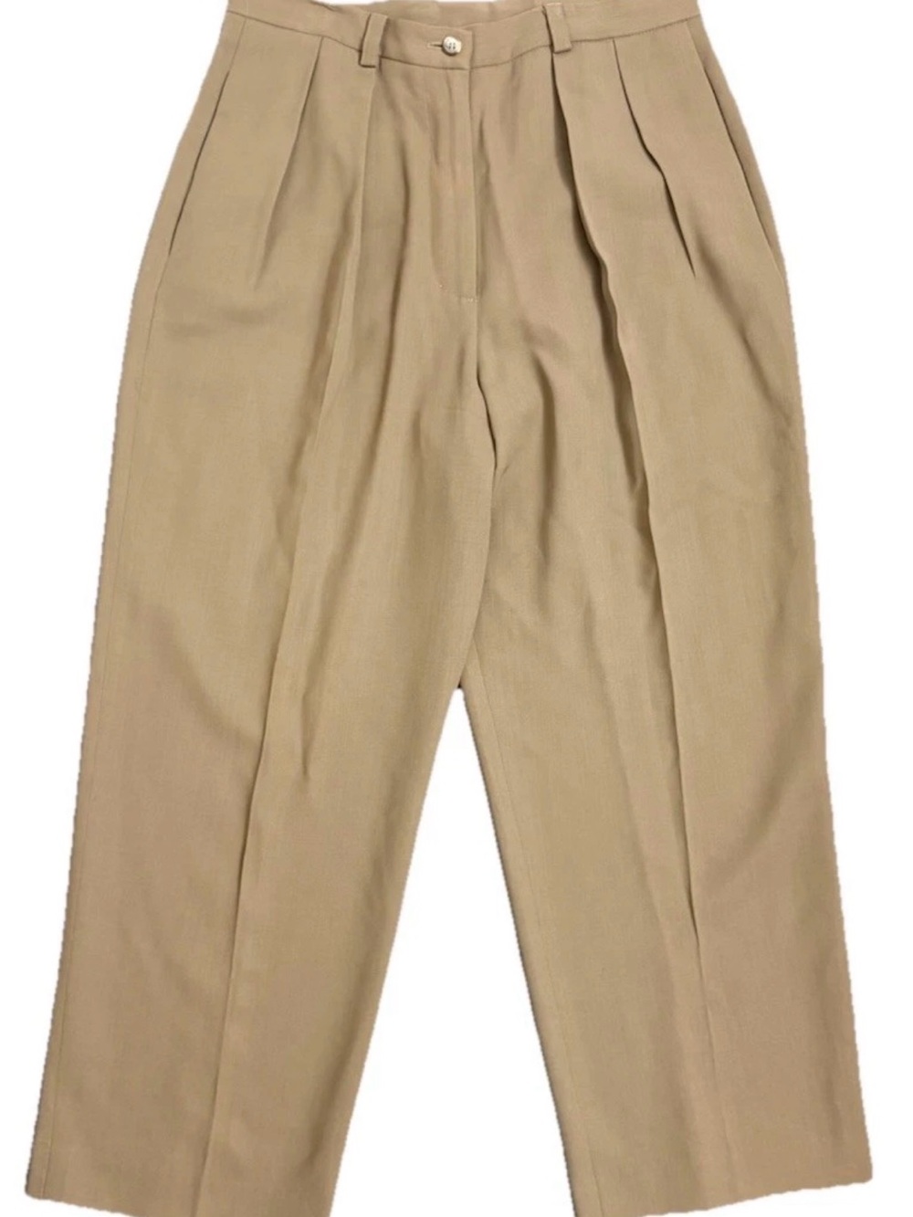 Vintage KALF 100% Wool Pleated work Pant 8 Khaki Wide Leg Trouser Fumio Tanuma